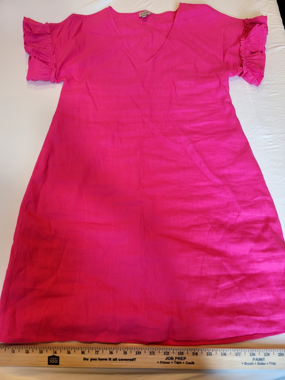 Daniel Cremieux Bright Pink V-Neck Ruffle Sleeve Midi Dress